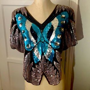 Vintage 1970s sequins butterfly top